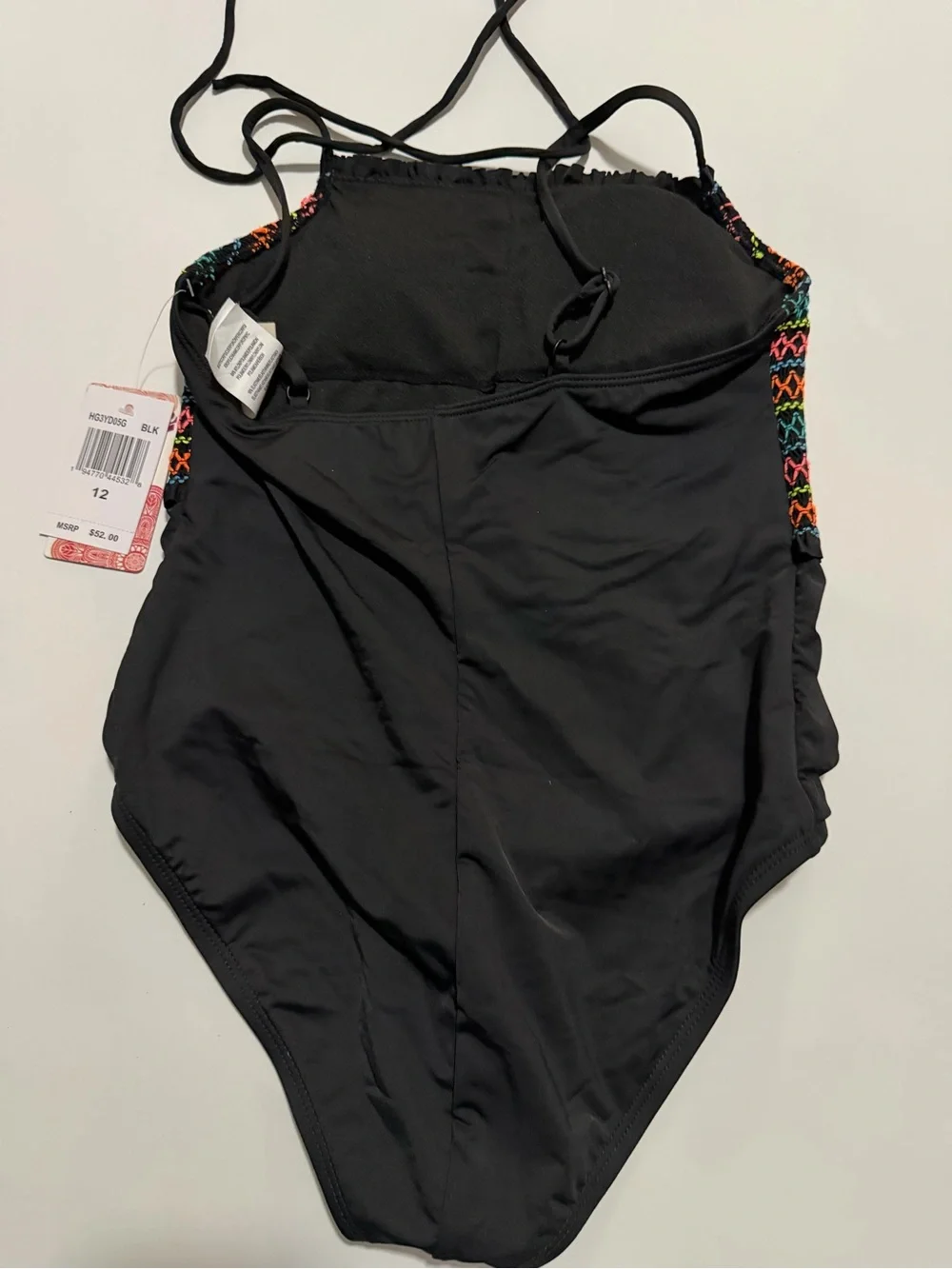Hobie Girls Black One-Piece Swimsuit with Multicolor Zigzag Top